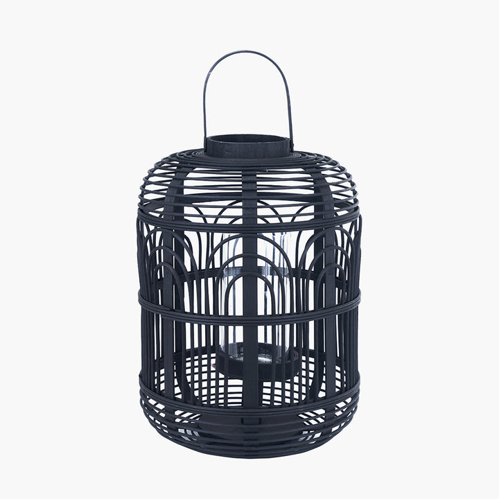 Black Bamboo and Glass Lantern Large