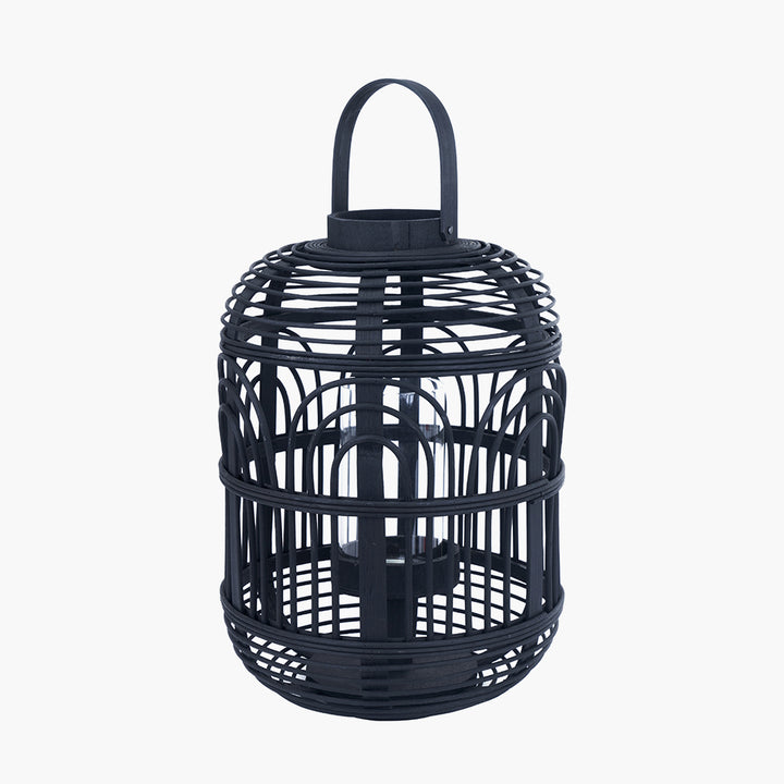 Black Bamboo and Glass Lantern Small