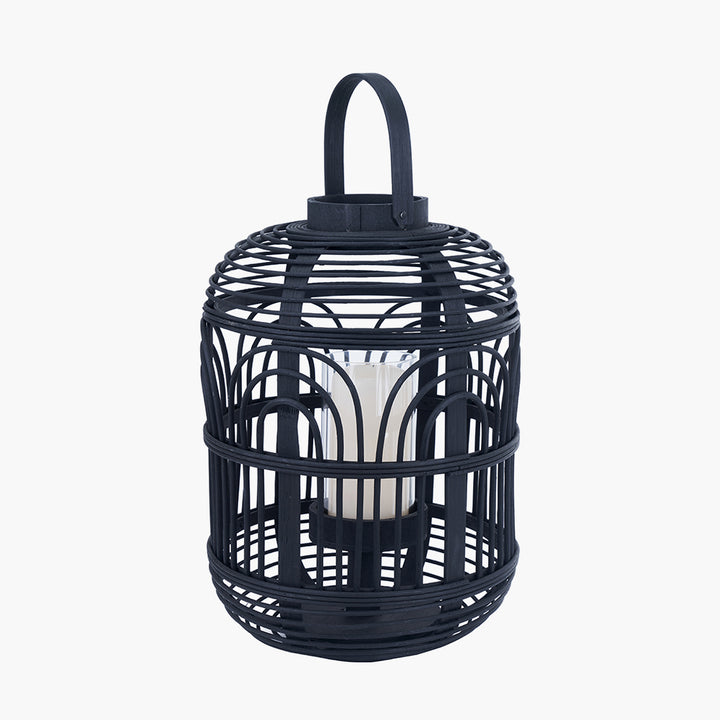 Black Bamboo and Glass Lantern Small