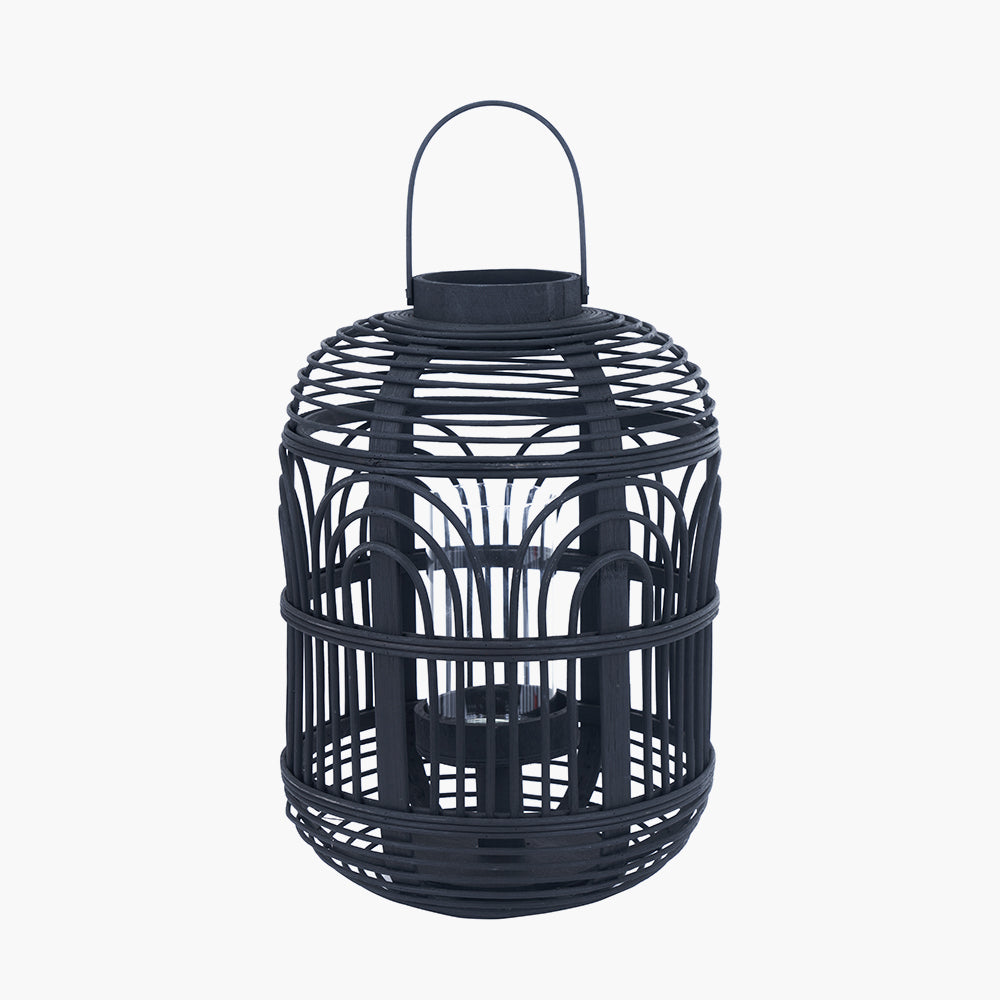 Black Bamboo and Glass Lantern Small