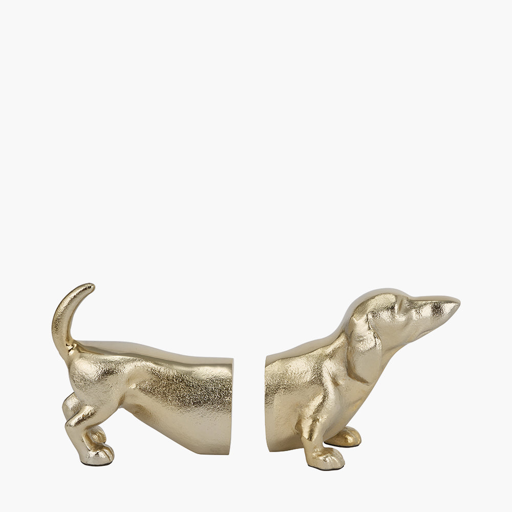 Shiny Gold Metal Sausage Dog Book Ends