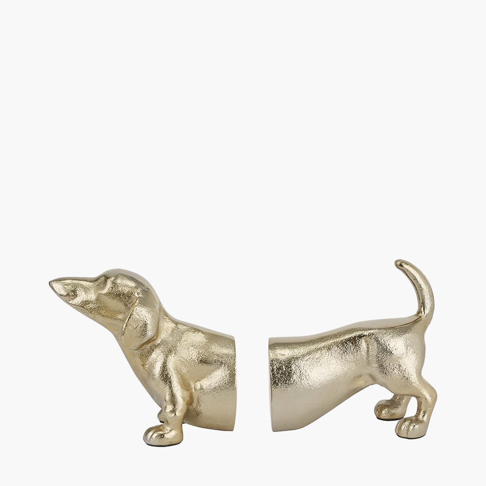 Shiny Gold Metal Sausage Dog Book Ends