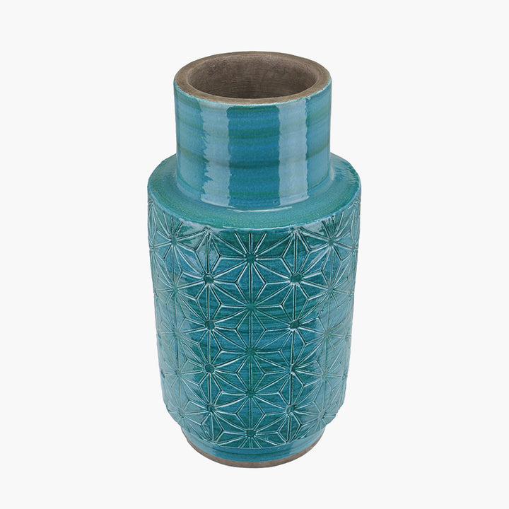 Sidra Aquamarine Stoneware Etch Detail Vase