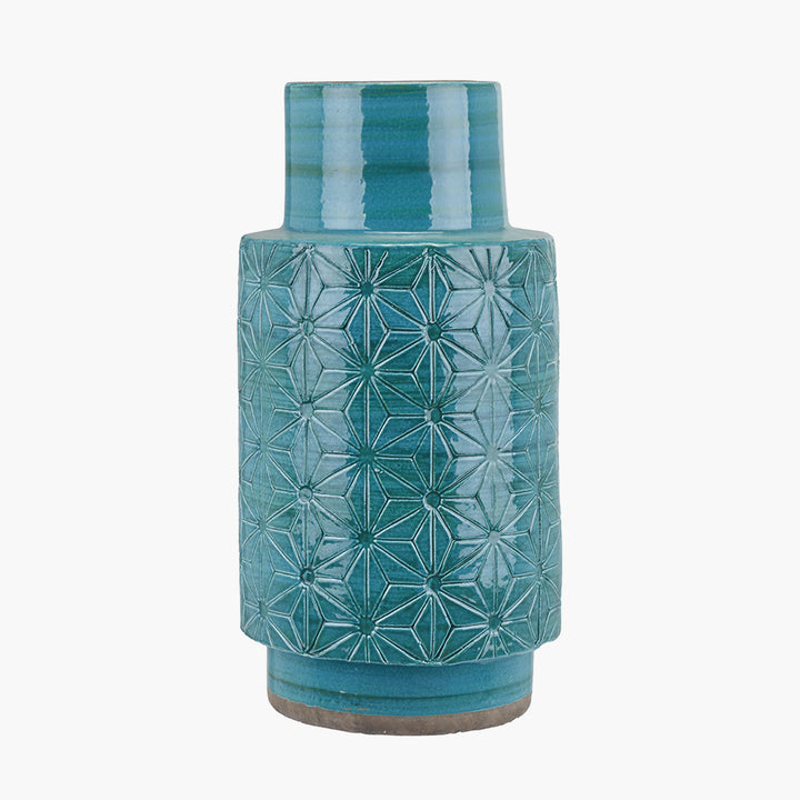 Sidra Aquamarine Stoneware Etch Detail Vase