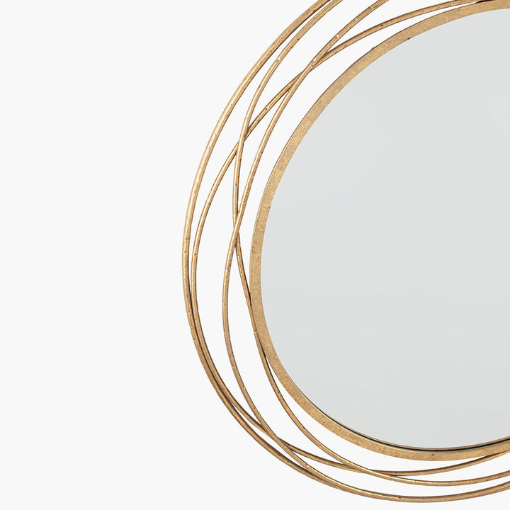 Antique Gold Metal Swirl Round Wall Mirror