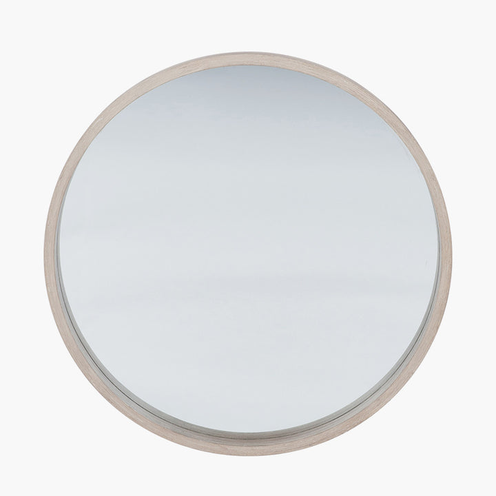 Natural Wood Veneer Slim Frame Round Wall Mirror