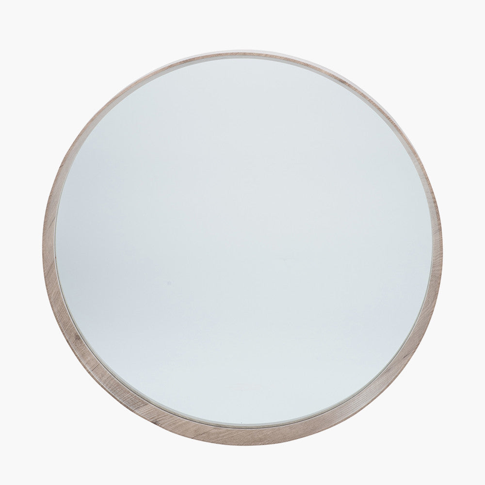 Natural Wood Veneer Deep Edge Round Wall Mirror Large