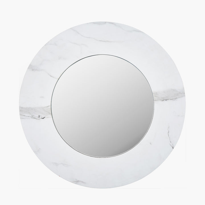 White Marble Effect Wood Veneer Round Wall Mirror