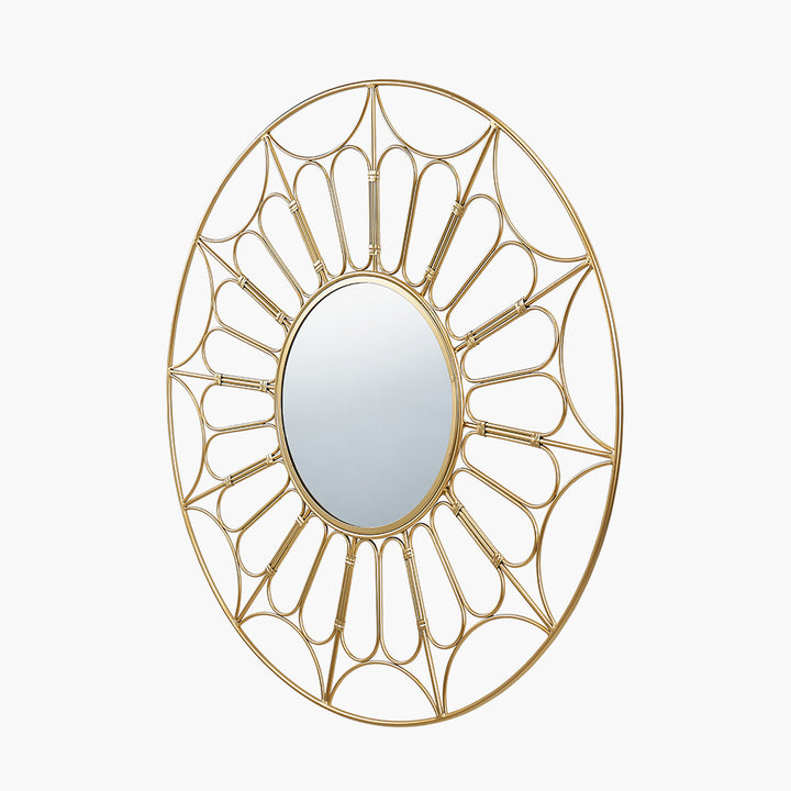 Gold Metal Cane Design Round Wall Mirror