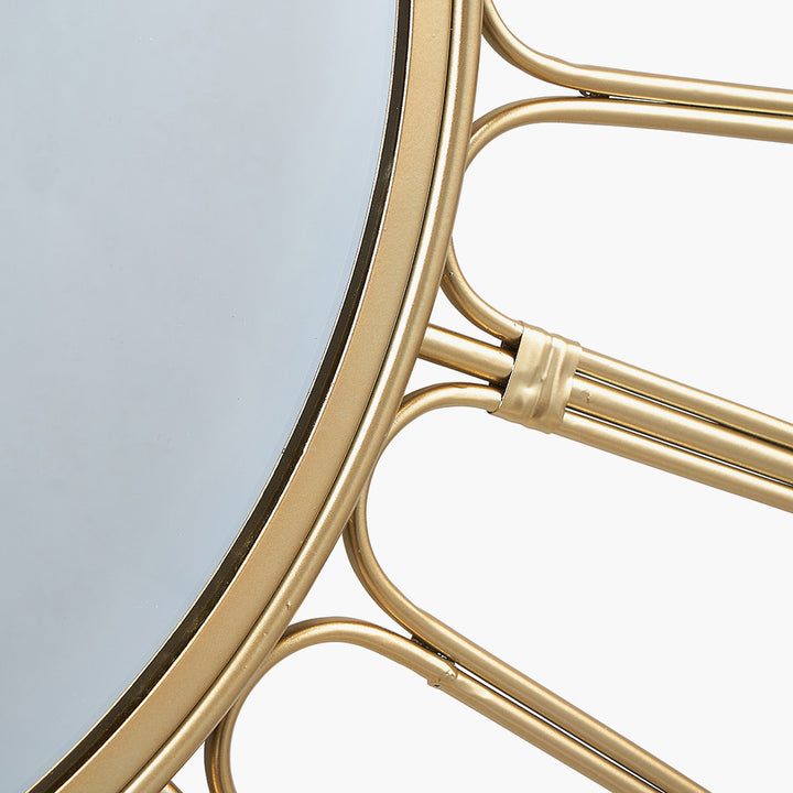 Gold Metal Cane Design Round Wall Mirror