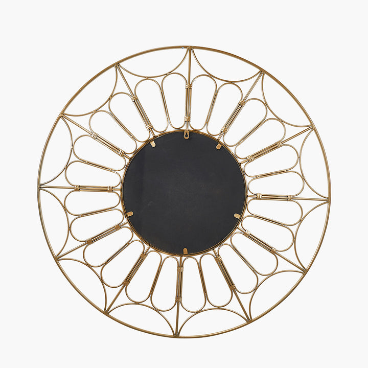 Gold Metal Cane Design Round Wall Mirror