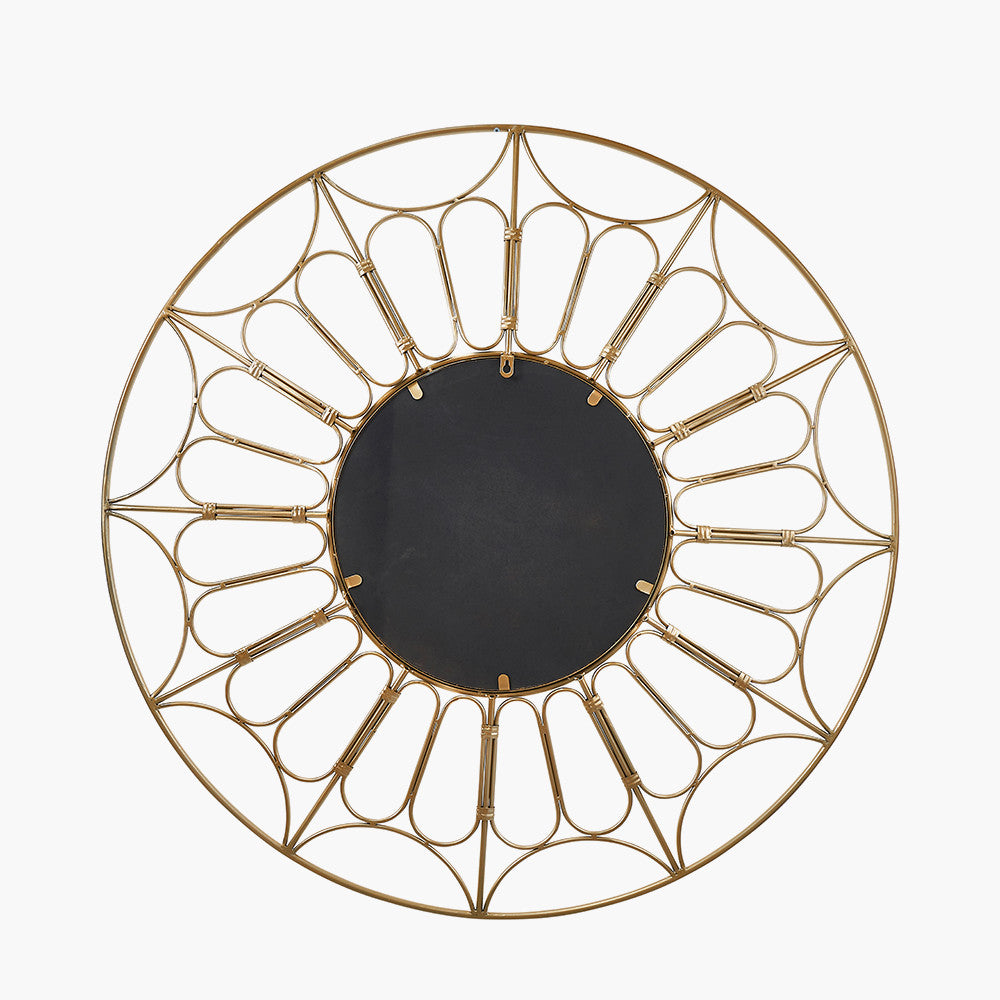 Gold Metal Cane Design Round Wall Mirror