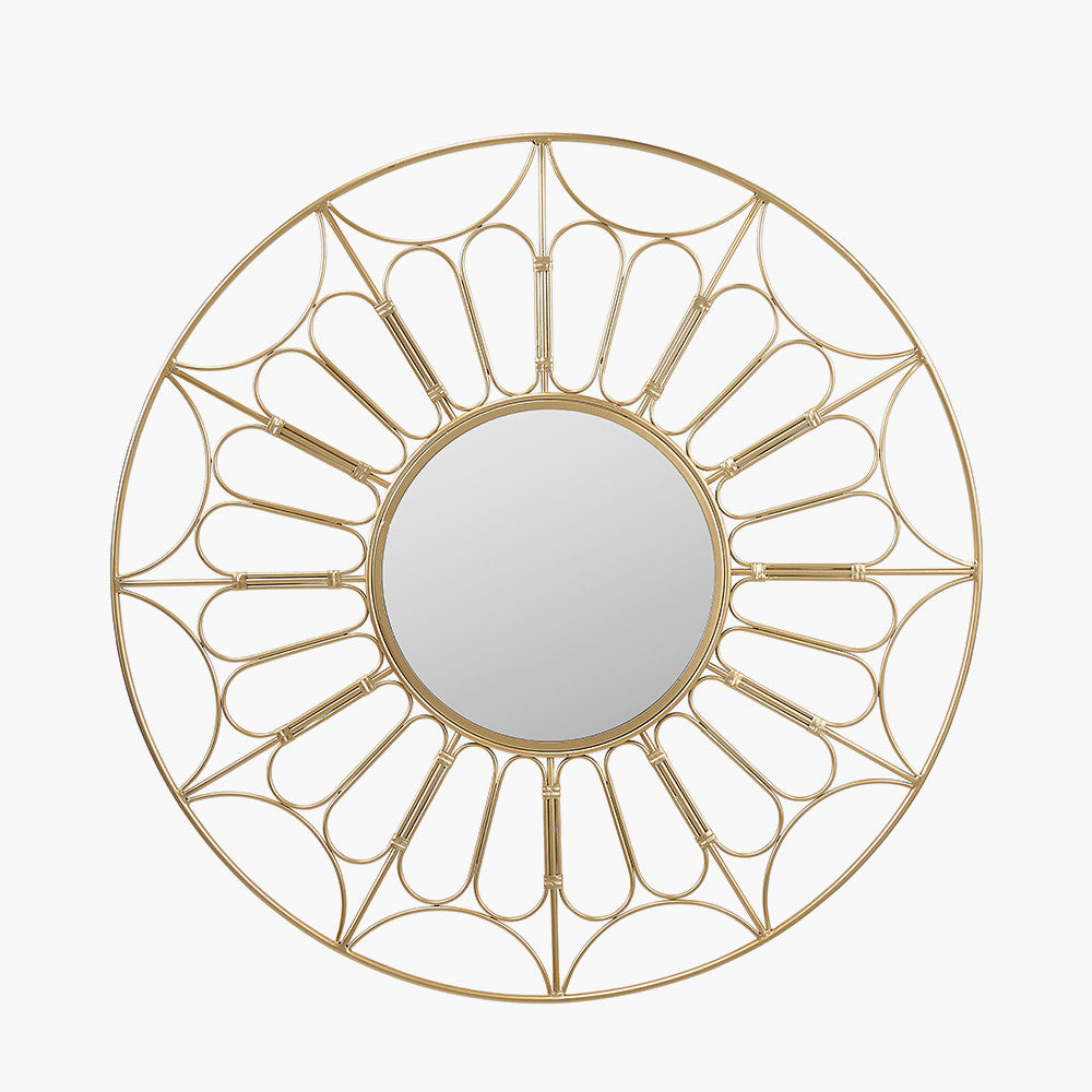 Gold Metal Cane Design Round Wall Mirror