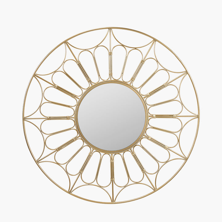 Gold Metal Cane Design Round Wall Mirror