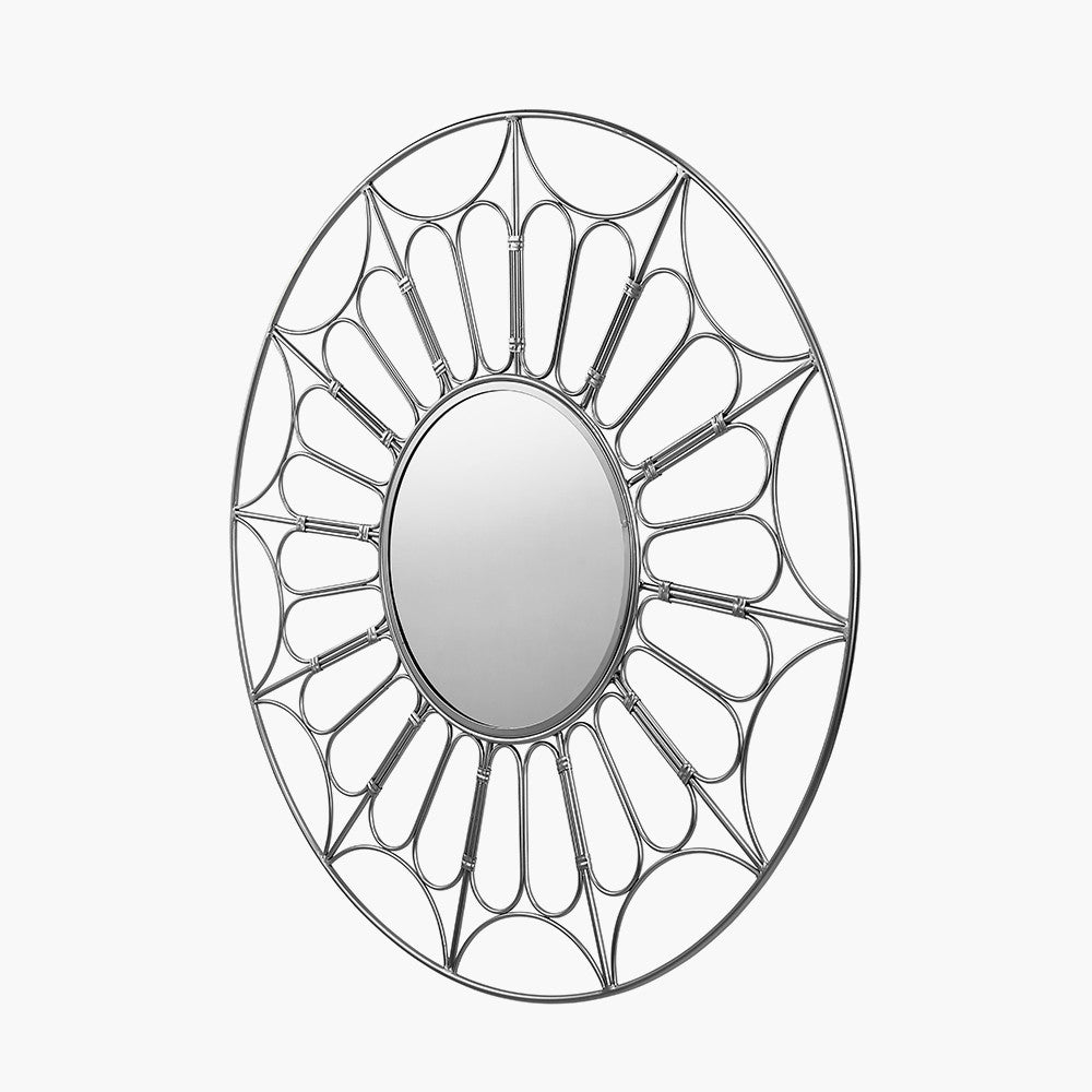 Silver Metal Cane Design  Round Wall Mirror