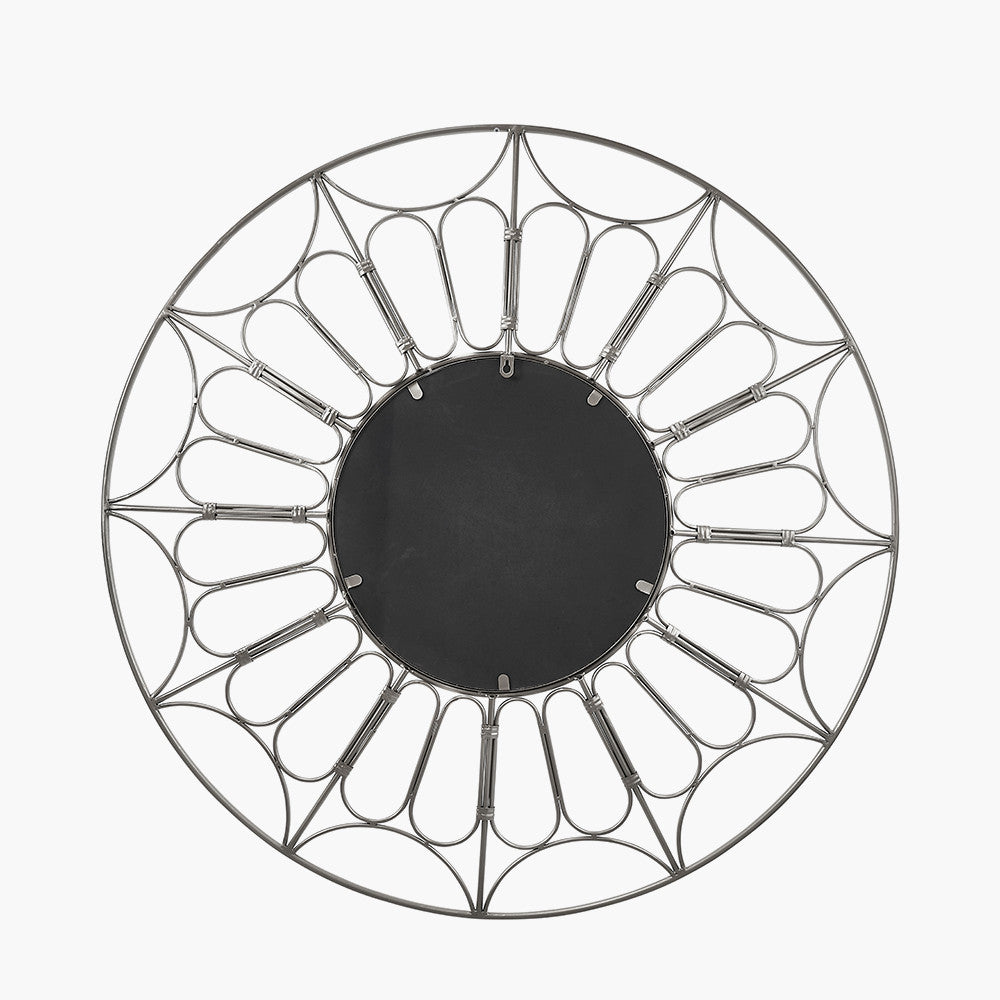 Silver Metal Cane Design  Round Wall Mirror