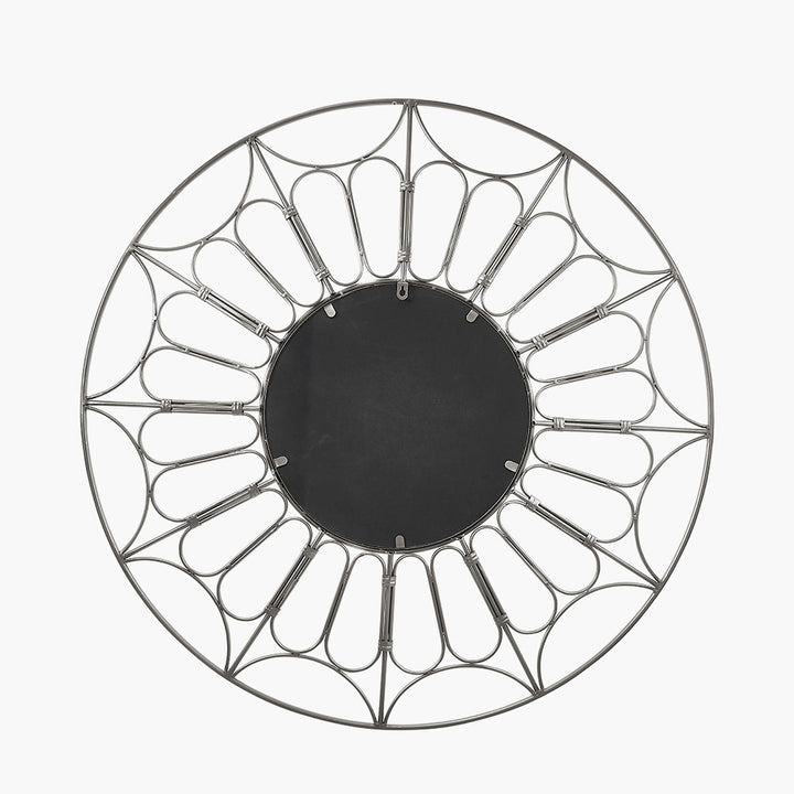 Silver Metal Cane Design  Round Wall Mirror