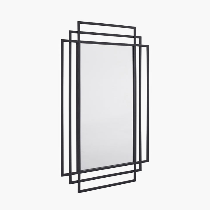 Black Metal Art Deco Rectangular Wall Mirror