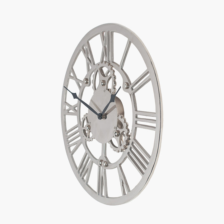 Silver Metal Cog Design Round Wall Clock