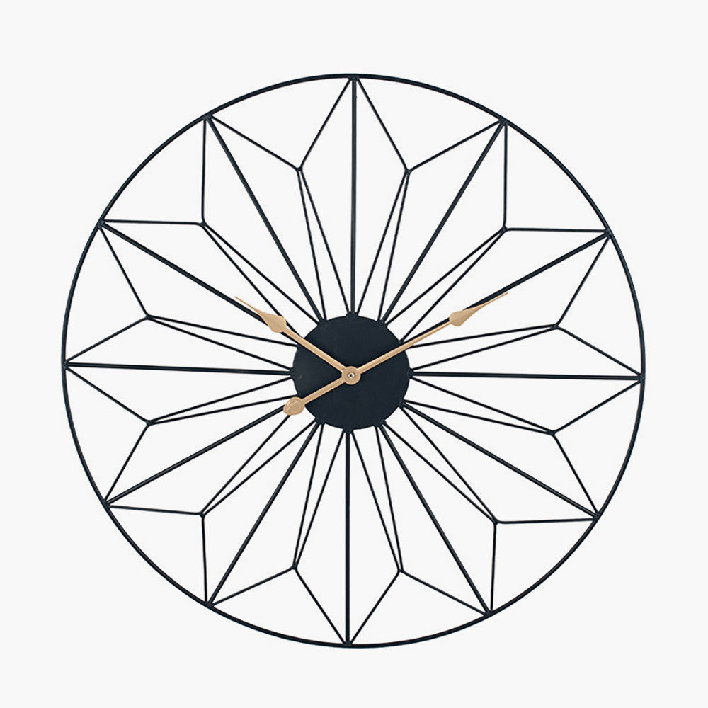 Black Metal Geo Design Round Wall Clock