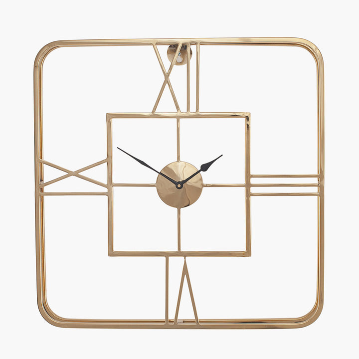 Gold Metal Double Framed Square Wall Clock