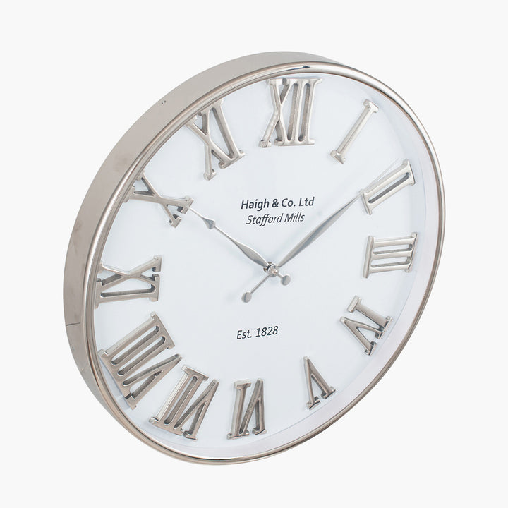 Silver Metal and White Face Round Wall Clock