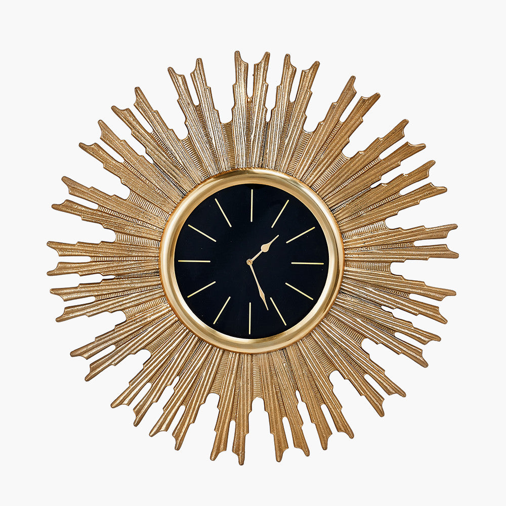 Gold Metal and Black Face Starburst Wall Clock