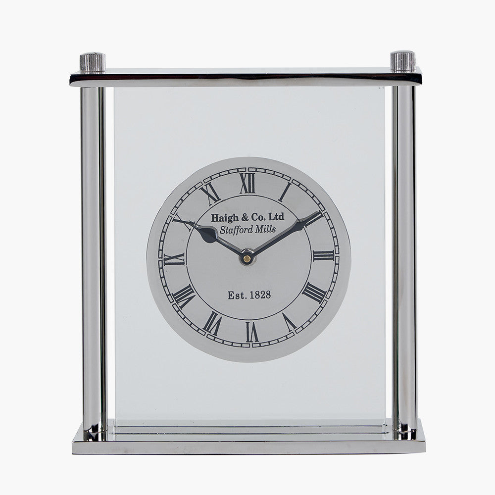 Silver Metal and Glass Floating Clock Face Square Table Clock