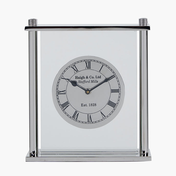 Silver Metal and Glass Floating Clock Face Square Table Clock