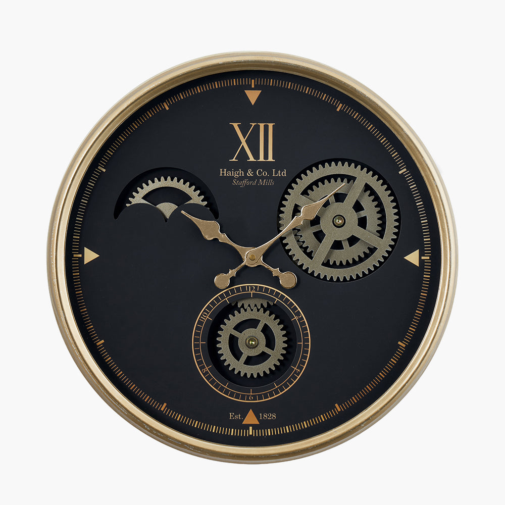 Black and Champagne Metal Working Cog Wall Clock