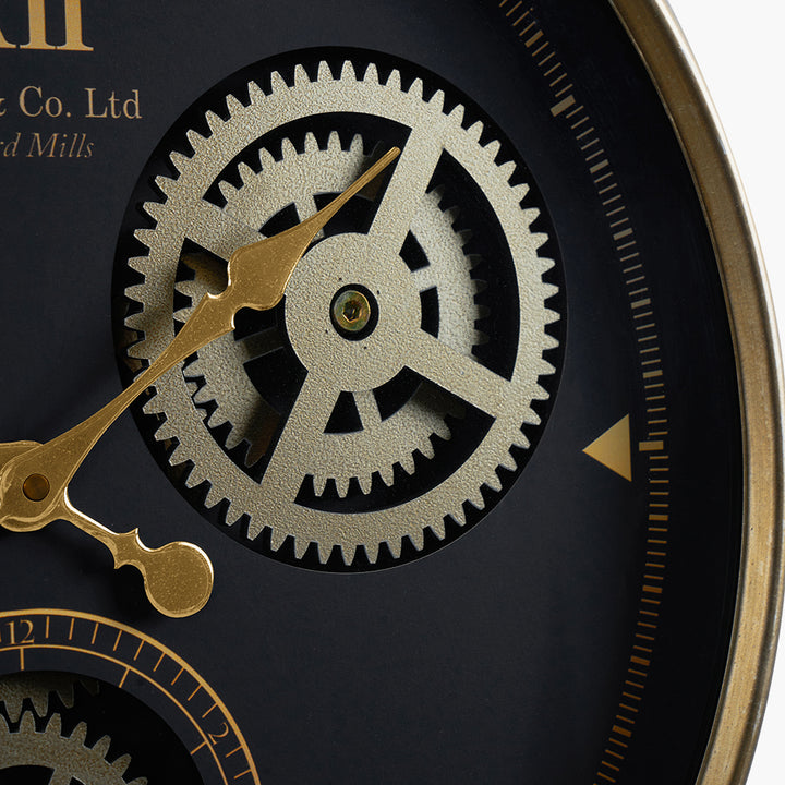 Black and Champagne Metal Working Cog Wall Clock