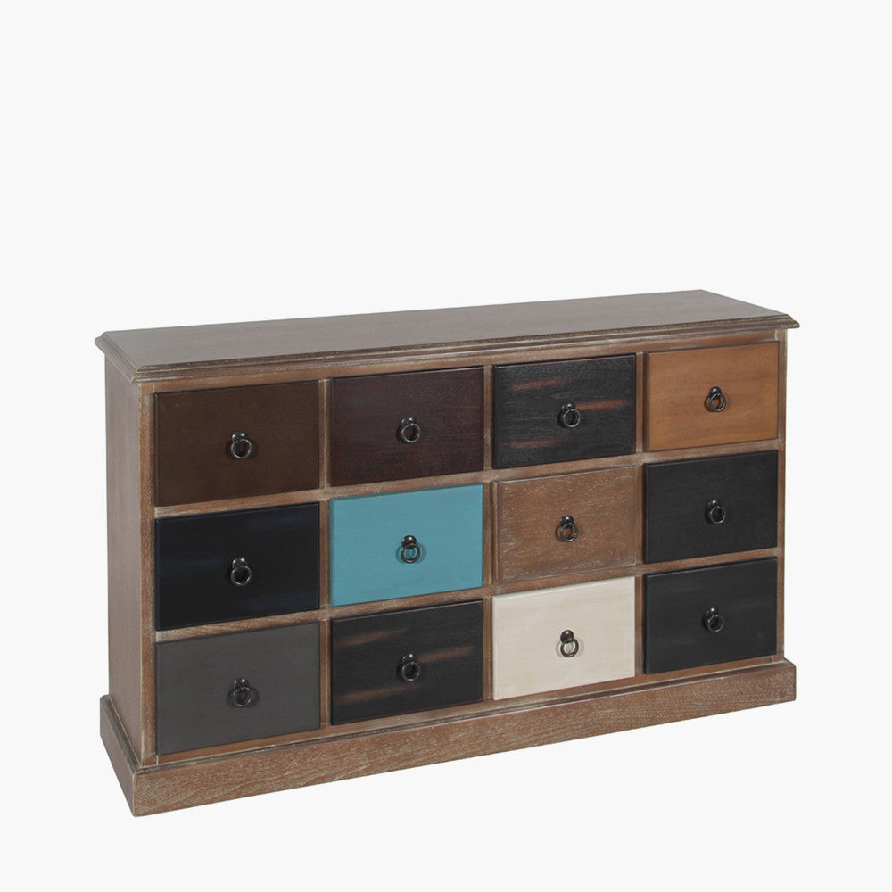 Loft Blue Multicoloured Pine Wood 12 Drawer Unit