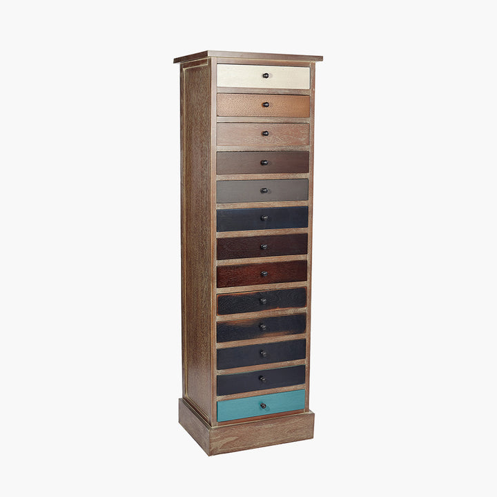 Loft Blue Multicoloured Pine Wood 13 Drawer Unit