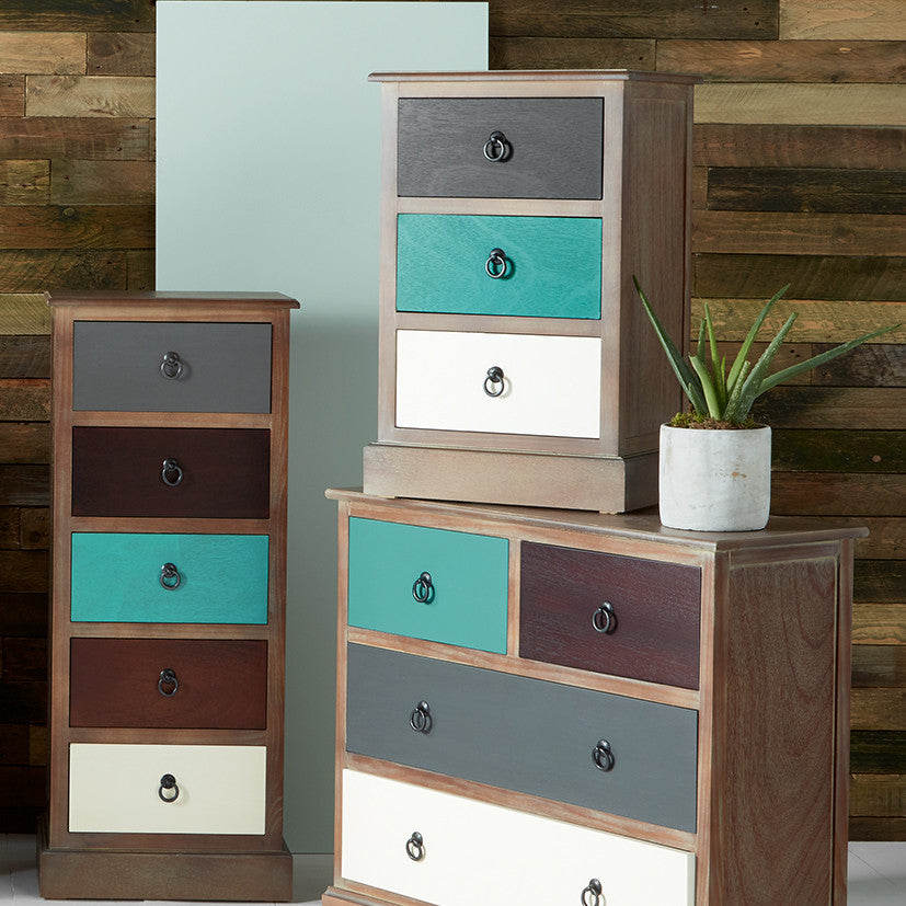 Loft Blue Multicoloured Pine Wood 3 Drawer Unit