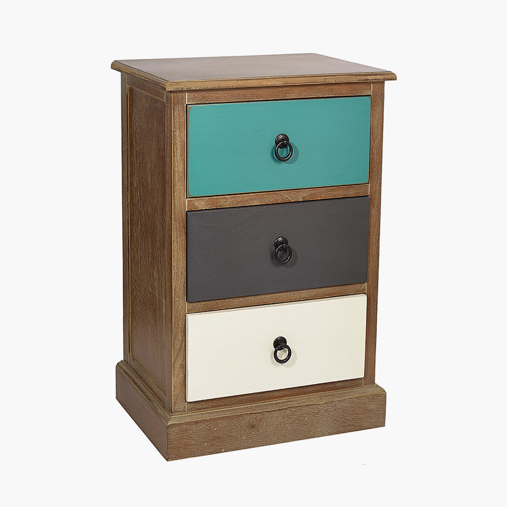 Loft Blue Multicoloured Pine Wood 3 Drawer Unit