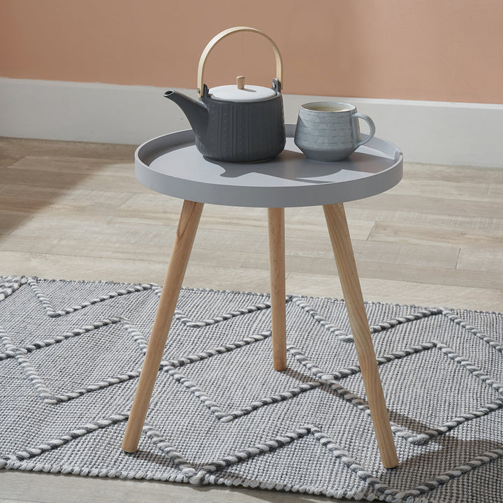 Halston Light Grey Wood Veneer and Natural Pine Wood Side Table