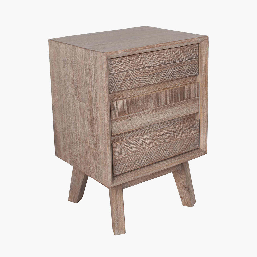 Kalmar Sand Wash Acacia Wood 3 Drawer Bedside Unit