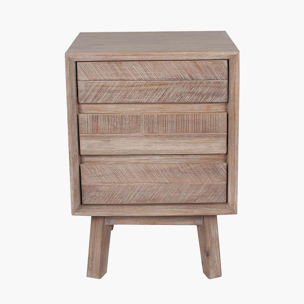 Kalmar Sand Wash Acacia Wood 3 Drawer Bedside Unit