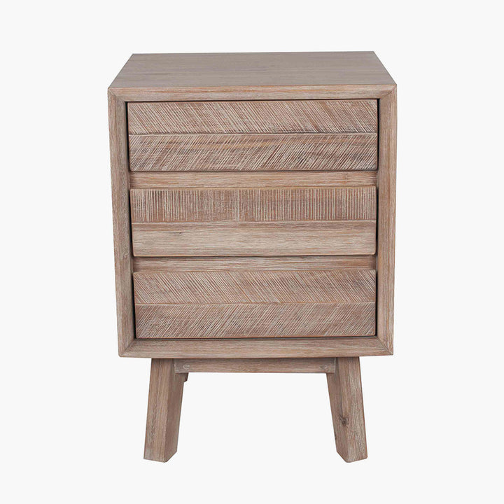 Kalmar Sand Wash Acacia Wood 3 Drawer Bedside Unit