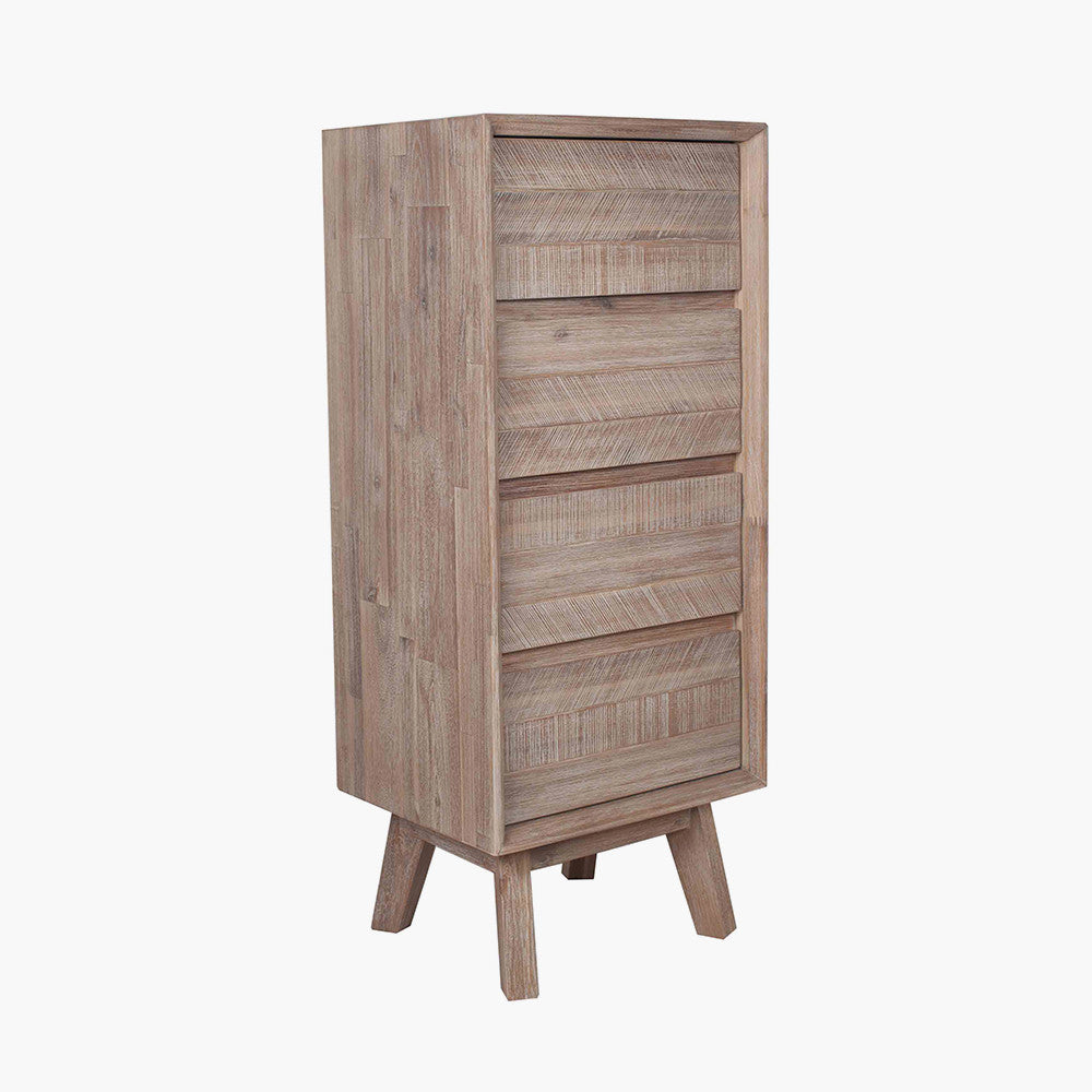 Kalmar Sand Wash Acacia Wood 4 Drawer Tall Boy