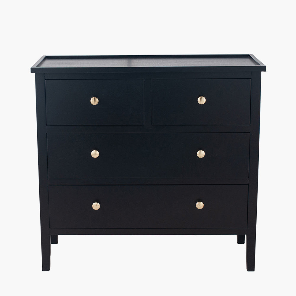 Chelmsford Satin Black Pine Wood 4 Drawer Unit