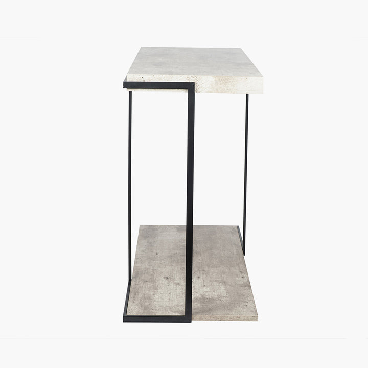 Jersey Concrete Effect Wood Veneer and Black Metal Console Table