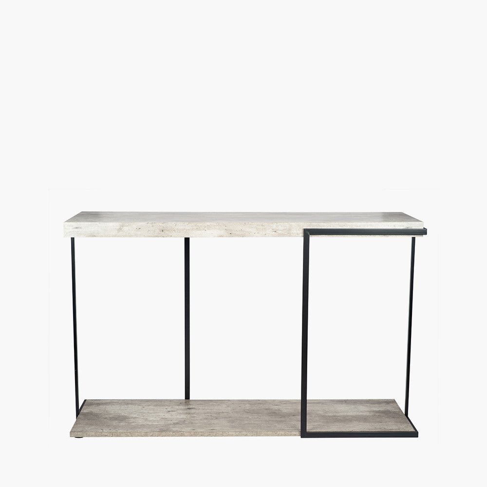 Jersey Concrete Effect Wood Veneer and Black Metal Console Table