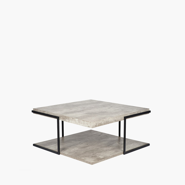 Jersey Concrete Effect Wood Veneer and Black Metal Coffee Table