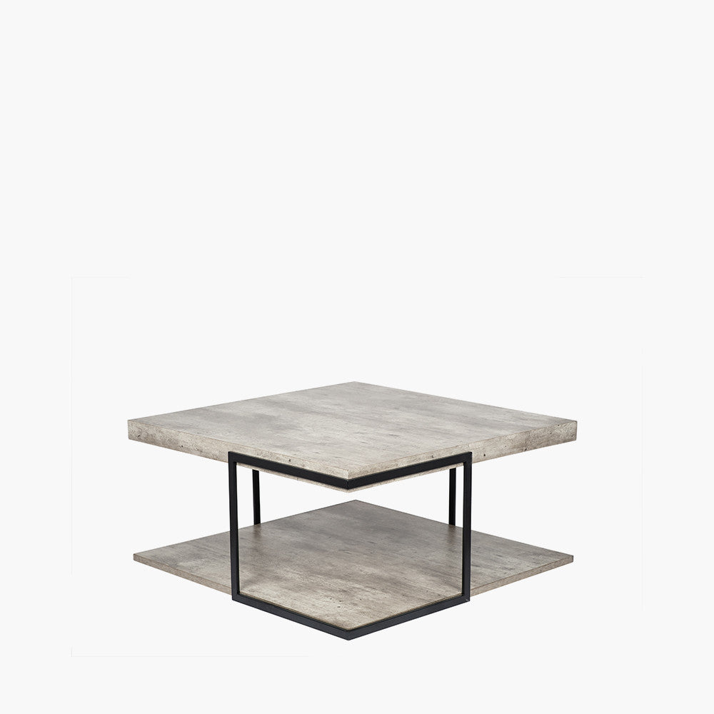 Jersey Concrete Effect Wood Veneer and Black Metal Coffee Table