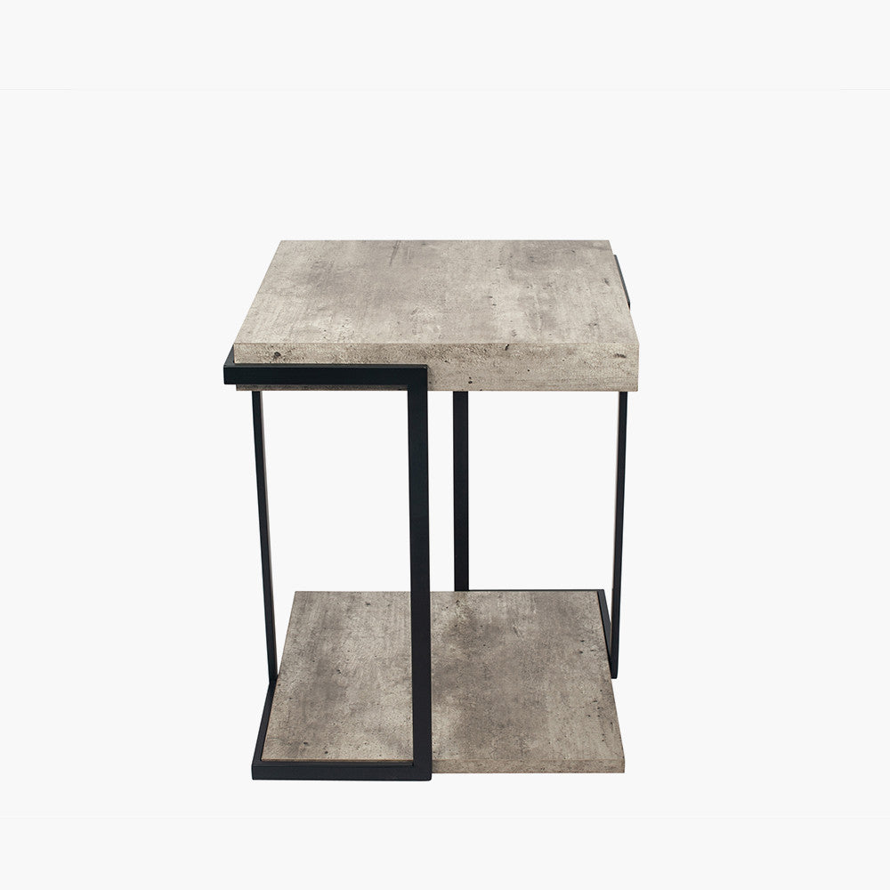 Jersey Concrete Effect Wood Veneer and Black Metal Side Table