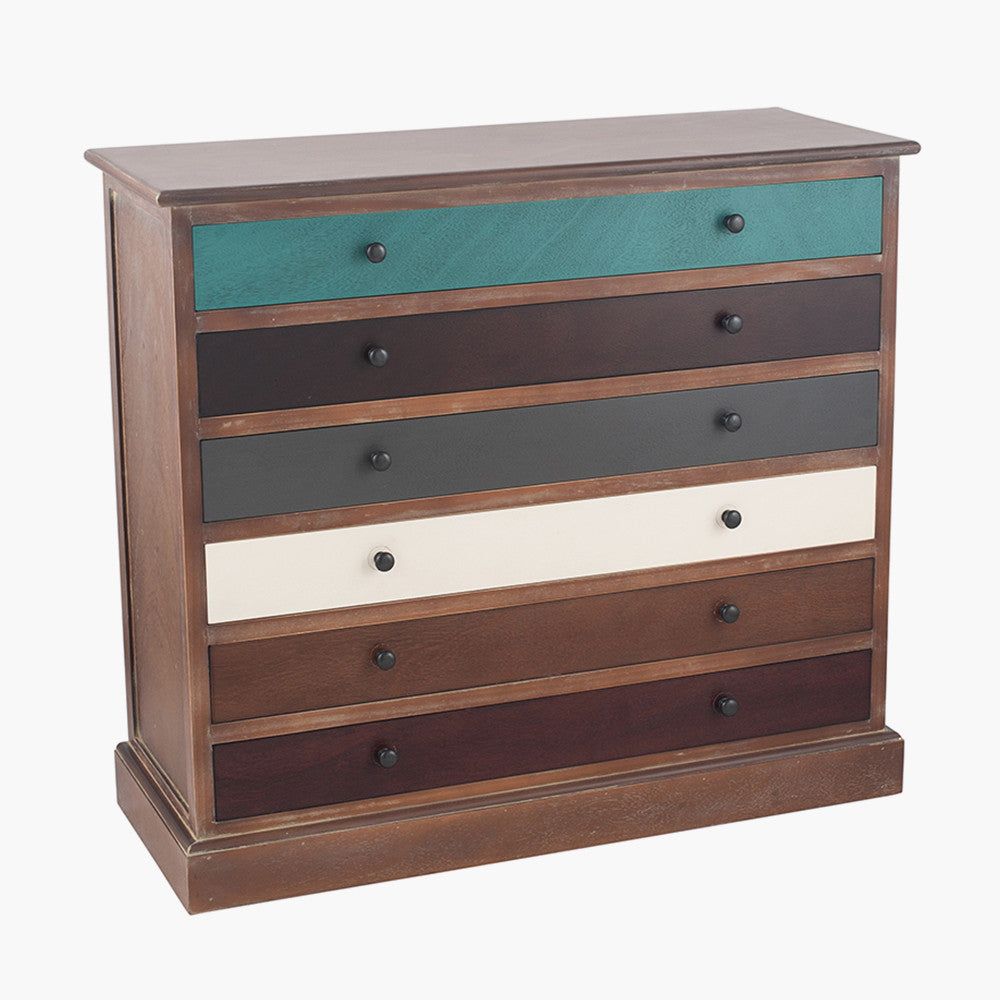 Loft Blue Multicoloured Pine Wood 6 Drawer Unit