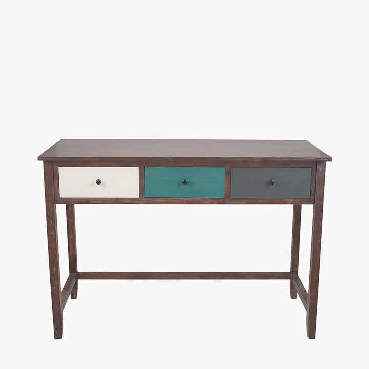 Loft Blue Multicoloured Pine Wood 3 Drawer Desk