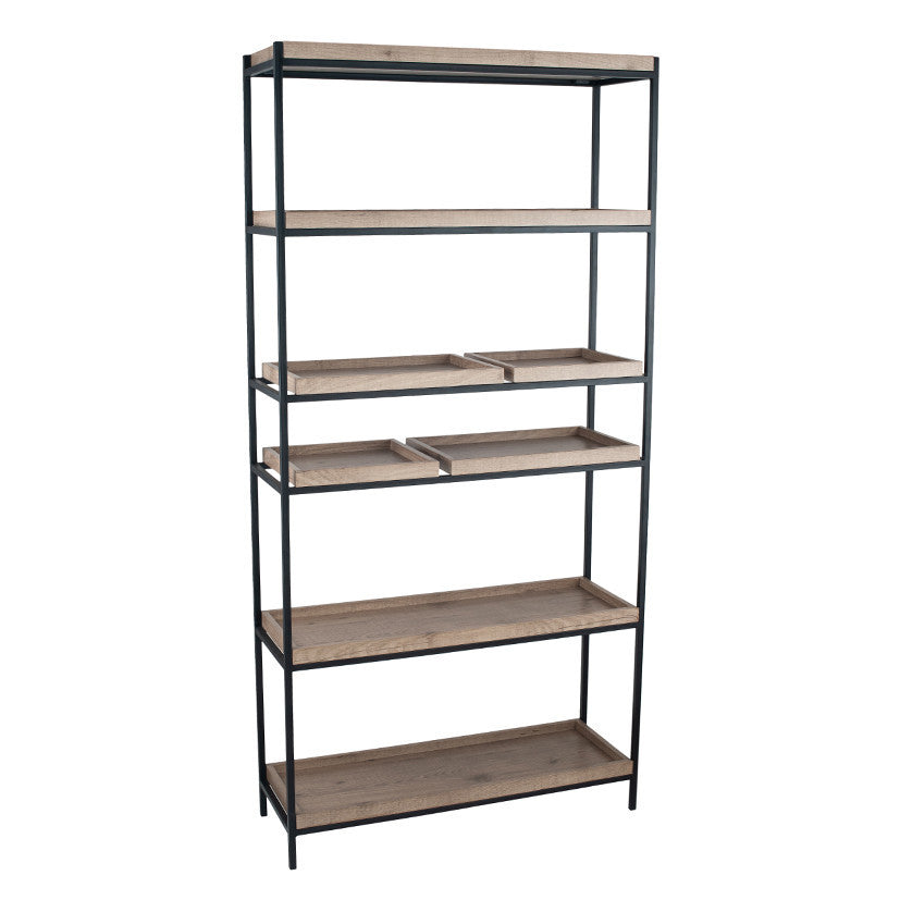 Gallery Natural Wood Veneer and Black Metal 5 Shelf Unit