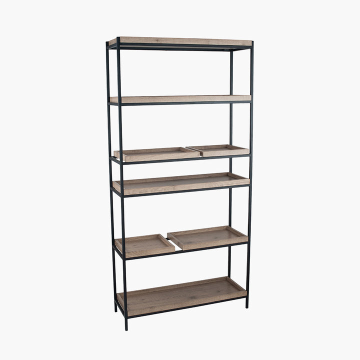 Gallery Natural Wood Veneer and Black Metal 5 Shelf Unit